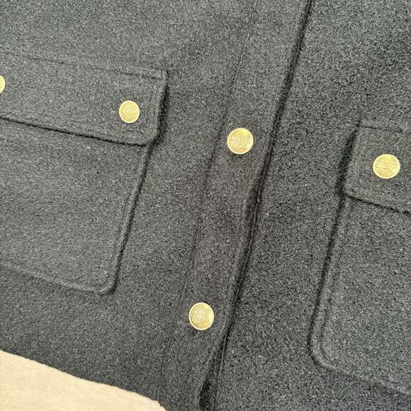 J Crew Boucle Shirt Jacket Size L Black Gold Crest Button Fleece Shacket EUC - Picture 2 of 7